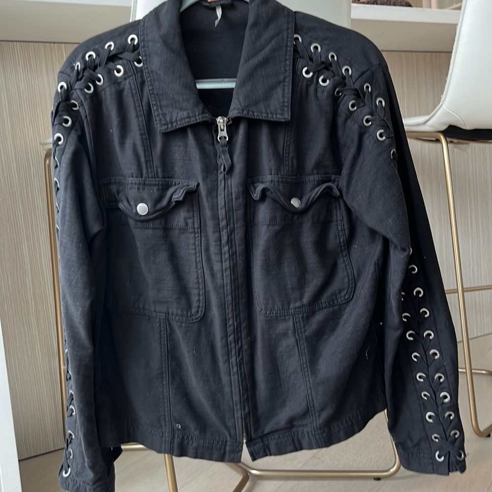 Free people black grommet detail jacket
